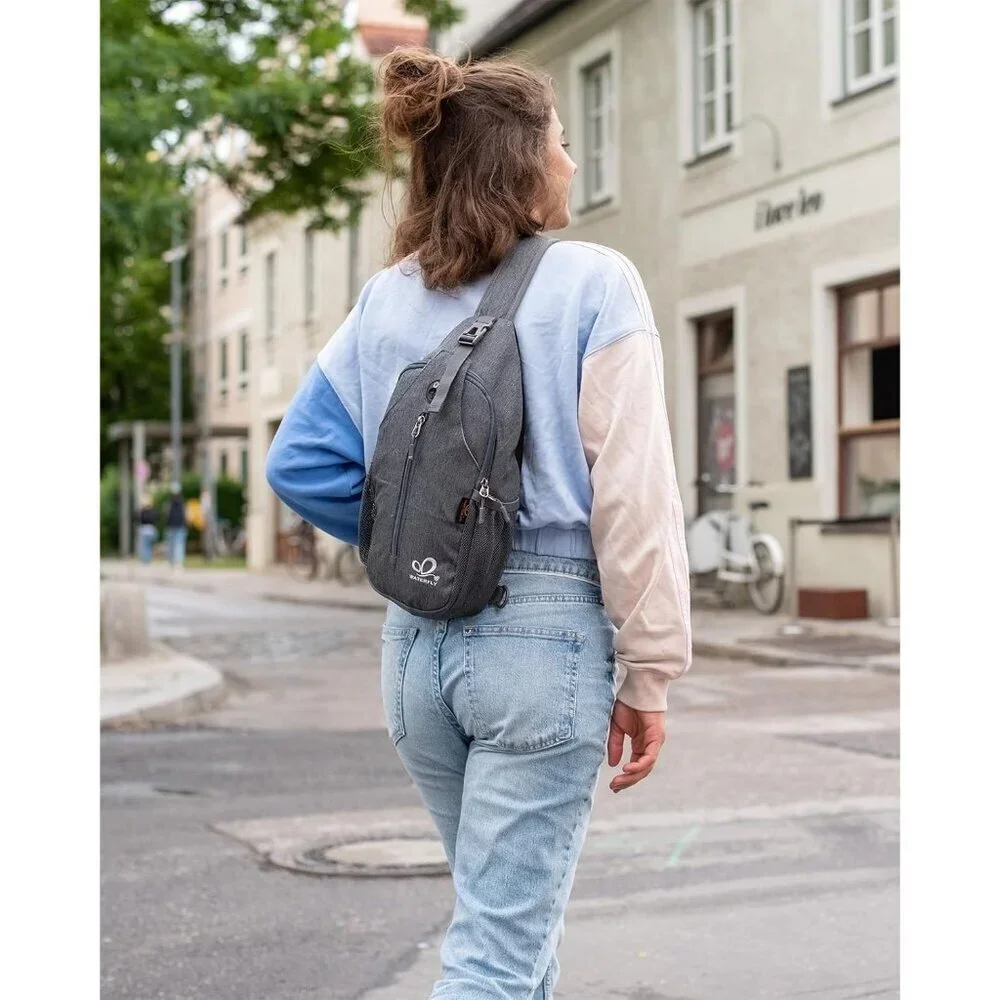 Men Teal Blue Crossbody Sling Backpack Sling Bag Travel Hiking Chest Bag Daypack